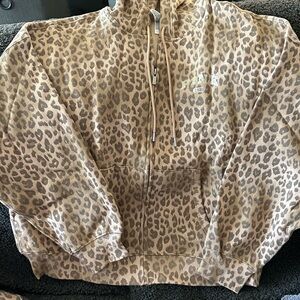 PINK Victoria's Secret Leopard zip up Print Hoodie - Tan & Brown size xl